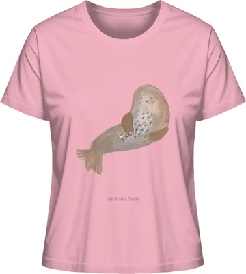 Produktbild von Mr. & Mrs. Panda Oberteil Damen Robbe Lachen Größe L - Baumwolle Pink - Geschenk, Seehund, Sommershirt, T-Shirt, Baumwoll, Robben, Nordsee, Lustige Sprüche, Ostsee, Strand
