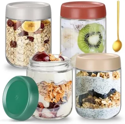 Produktbild von PolkaHome® Gläser mit Schraubdeckel, 4er-Set, 450 ml, luftdicht & spülmaschinengeeignet