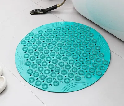 Produktbild von Runde Massage-Badematte aus PVC, rutschfeste Duschmatte, maschinenwaschbare Badezimmermatte, mit Abflusslöchern und Saugnäpfen, 55 x 55 cm, Grün