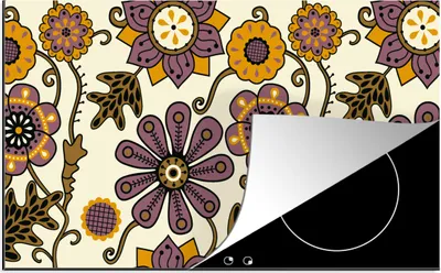Produktbild von KitchenYeah© Herdabdeckplatte Blumen - Bohème - Vintage - Cartoon , 89x51cm, Küche Deko, Glaskeramikkochfeld Herdabdeckung, Abdeckplatte fùr Kochfeld