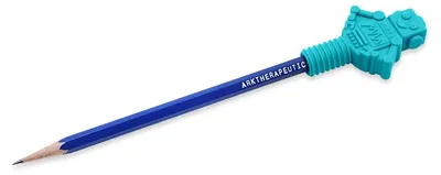 Produktbild von Ark Therapeutics kaubare Bleistiftkappe RoboChew teal sensorisches Spielzeug Robotvormige potloodtopper met veel textuur, ideaal voor sensorische zoekers.