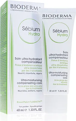 Obrázek produktu pro Bioderma Sébium Hydra, Ženy, Náročná kůže, Suchá pokožka, Mastná pleť, Krém, Uklidňující, Hydratující, Regenerační, All ages, 40 ml
