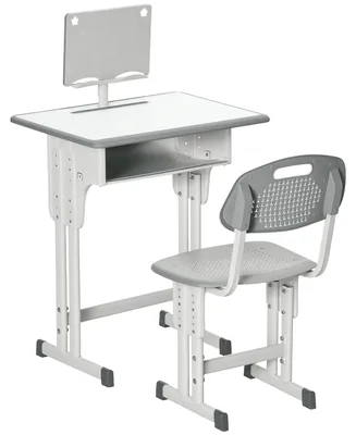 Produktbild von Kinderschreibtisch mit Stuhl - Höhenverstellbar - Mit Schublade - Mit Bücherregal - Für Kinder ab 6 Jahren - 60x45x102 cm - Grau