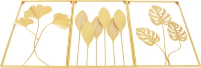 Image de 3 pièces 3D ginkgo feuilles décorations murales en métal ensemble décoration murale art mural tableau métallique pour salon chambre salle de bains cuisine bureau (or)