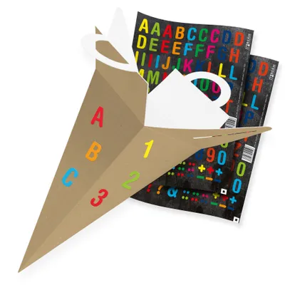 Produktbild von itenga Geschenktüte Schultüte Alphabet 32 cm, Braun + Stickerbogen (Motiv 170)