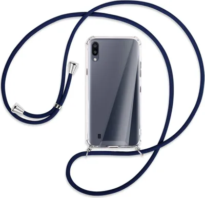 Produktbild von Handykette Backcover-Schutzhülle mit Band (Metall silberfarben) für Samsung Galaxy A10 - dunkelblau