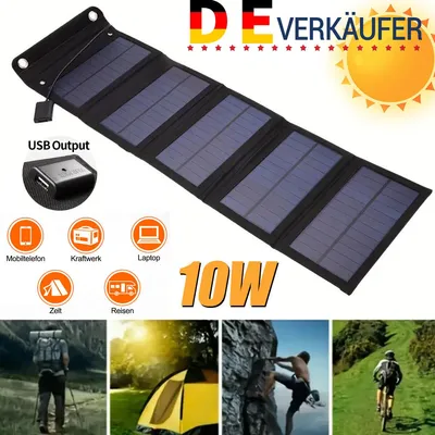 Produktbild von Faltbar Solarpanel 10W Monokristallinen Solarmodul mit USB Ladegerät Camping