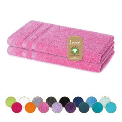 Zdjęcie produktu dla Zestaw 2 ręczników gościowych Lavea®, 30x50 cm, miękkie, dobrze chłonące, 100% bawełna, seria Bali, można prać w temperaturze 60°C, nadają się do suszenia w suszarce bębnowej - kolor koralowy
