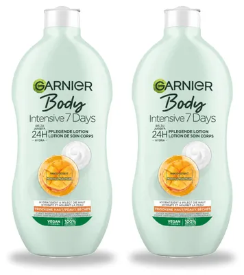 Image de 2 x Lotion pour le corps Garnier Intensive 7 Jours, enrichie en extrait de mangue et probiotiques, 400 ml - Pack avantage - 2 pièces