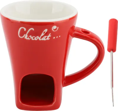 Obrázek produktu pro Čokoládový tavicí hrnek Fondue Keramický ohřívač másla Čokoládový tavicí hrnec s vidličkou pro kuchyň Červená barva