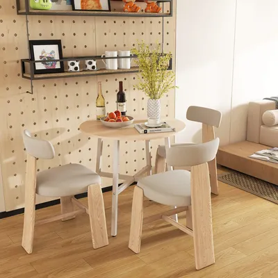 Image de Table de cuisine en panneaux de particules, structure en acier, table ronde de style industriel, en bois naturel