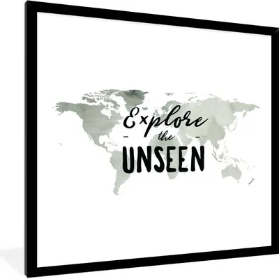 Produktbild von MuchoWow® MuchoWow® Gerahmtes Poster Weltkarte - Aquarell - Zitat 40x40 cm - Poster mit zchwarzem Bilderrahmen - Mit Rahmen - Wanddekoration Schlafzimmer