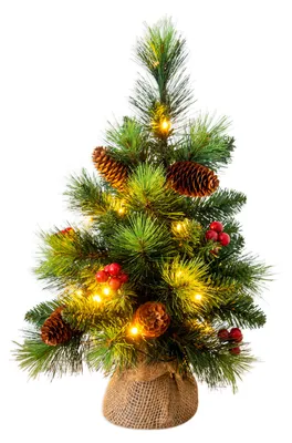 Produktbild von LED Weihnachtsbaum mit Beeren + Tannenzapfen H: 45cm – für Innenräume – Batteriebetrieb – Timerfunktion – Schiebeschalter