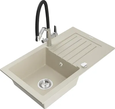 Produktbild von Mexen Pablo 1 Becken-Granitspüle mit Abtropffläche und Mischbatterie Duo, Beige - 6510-69-671701-07