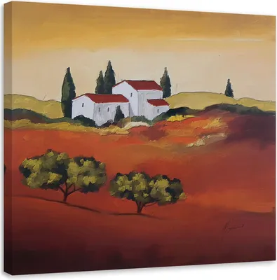 Produktbild von Leinwandbild ansicht von häusern auf dem lande 40x40 cm Feeby braun wandbild bereit zum aufhängen