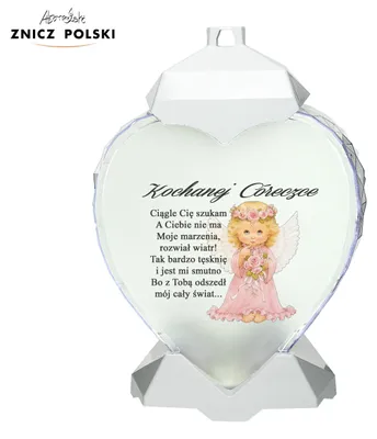 Zdjęcie produktu dla Biały znicz serce z aniołkiem z dedykacją dla córki