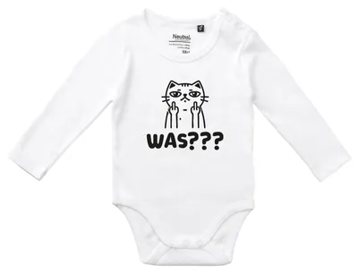 Produktbild von Huuraa Baby Body Was? grimmige Katze 80 White Baumwolle Fairtrade Langarmbody Geschenkidee