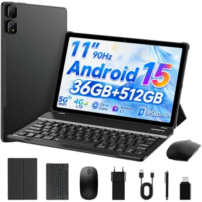Produktbild von Android 15 Tablet mit 36GB RAM+512GB ROM TF 1TB 4GLTE+5G WiFi IPS 2000×1200 9580mAh Octa-Core 13MP+8MP Widevine L1 BT 5 GPS GMS Tablet Schwarz 11 Zoll