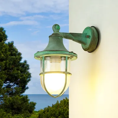 Produktbild von Wandlampe außen E27 IP64 Grün antik Garten Haus Glas Messing Maritim Außenleuchte SANTORIN