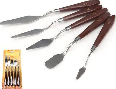 Produktbild von 5pcs Ölmalerei Schaber Set mit Holzgriff Edelstahlfarbe Spatel für Künstler Studenten