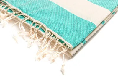 Produktbild von Saunatuch Strandtuch Hamamtuch Türkis Gestreift 100% Baumwolle 100x180