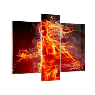 Produktbild von Bilder auf glas - Frau Flammen Illustration - 95x80cm - Glasbilder - Wandbilder - Kunstdruck - zum Aufhängen bereit - Wanddekoration aus Glas - Glas Bilder - Wandbild auf Glas - GCB95x80-0222