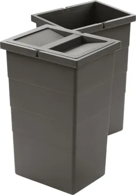 Two dark gray rectangular bins with lids are shown side-by-side against a white background.