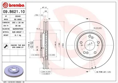 Produktbild von 2x BREMBO 09.B621.10 Bremsscheibe Vorderachse