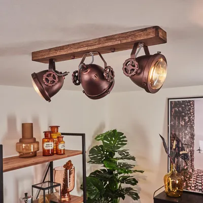 Produktbild von Biati »Biati« Zimmerlampe in Metall und Holz in Braun und Rost, Glasschirm