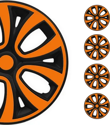 Immagine prodotto di Coprimozzi da 16 pollici nero opaco e arancione, set di 4 pezzi