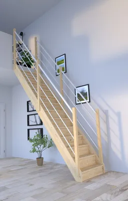 Produktbild von Holztreppe Korfu gerade-Holz-Edelstahl Geländer weiß-beidseitig-mit Setzstufen