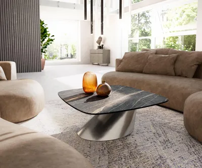 Produktbild von DELIFE Couchtisch Edge Boot 90x90 cm Keramik Laminam® Noir Desir Braun Conis Edelstahl gebürstet