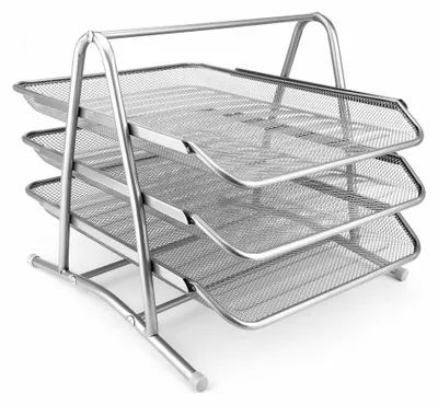 Produktbild von D.RECT Metall Ablagefächer Stapelbar - Büro Organizer Schreibtisch - Ablage Schreibtisch - 3 Schubfächer Briefablage Dokumentenablage A4 Organizer Mesh - Papierablage Silber Aktenablage