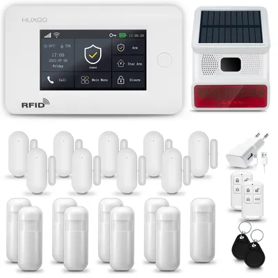 Produktbild von HUXGO HXA006 Alarmanlage Haus WiFi + GSM 4G mit Funk Sirene, Alarm System mit 9x Bewegungssensor und 9x Tür- Fenstersensor für Wohnung, Haus, Garage