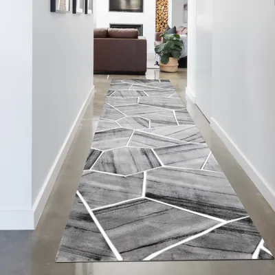 Obrázok produktu pre Koberec do obývačky moderný koberec s geometrickým vzorom sivý rozmer - 80 x 300 cm