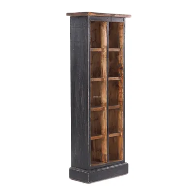 Obrázek produktu pro RUSTIC CD & BOOK RACK NATURE | 94x36cm(VxŠ) Dřevěná police 10 přihrádek | Barva: 04 černá-příroda