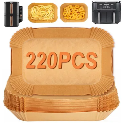 Produktbild von Backpapier für Heißluftfritteuse 220 Stück 20,5 x 14 cm rechteckig hitzebeständig bis 230℃ kompatibel mit Ninja Foodi Dual Zone