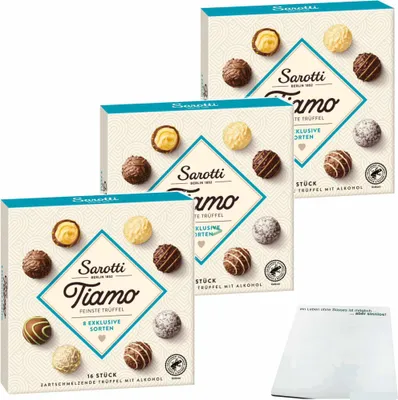 Produktbild von Sarotti Tiamo feinste Trüffel 8 exclusive Sorten mit Alkohol 3er Pack (3x200g Packung) + usy Block