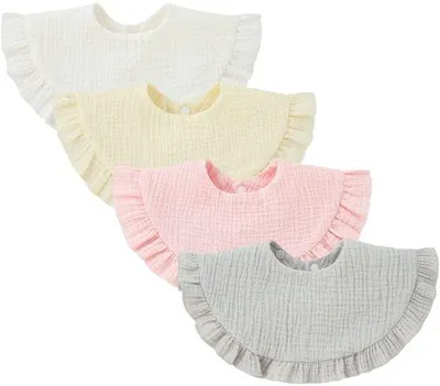 Produktbild von Katoenen 4er-set unisex baby mousseline bandana's, 360 graden draaibaar, wit, voor doorkomende tandjes