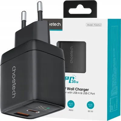Obrázok produktu pre Choetech Usb-C Usb-A Pd 35W Gan nabíjačka s displejom čierna