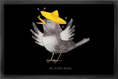 Produktbild von Mr. & Mrs. Panda Eingangsmatte Rabe Sombrero 50 x 75 cm - Schwarz - Geschenk, Schmutzfangmatte, glücklich sein, Schmutzfänger, Vögel, fußmatte, Lustige Sprüche, Elster