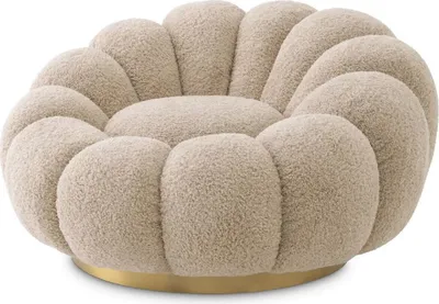 Produktbild von Casa Padrino Luxus Drehsessel Sandfarben / Messing 115 x 118 x H. 67 cm - Wohnzimmer Sessel - Lounge Sessel - Wohnzimmer Möbel - Luxus Möbel - Wohnzimmer Einrichtung - Luxus Einrichtung