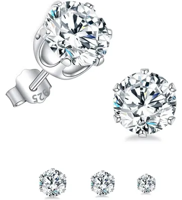 Produktbild von Ohrstecker Set 3 Paar 925 Sterling Silber Zirkonia 2/3/4mm hypoallergen für Damen