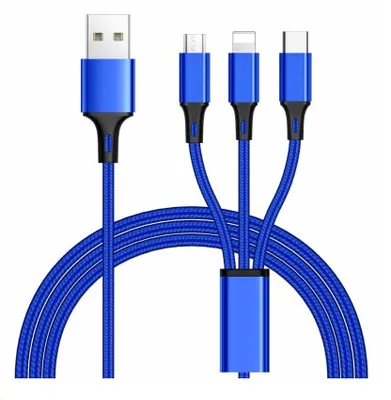 Produktbild von PremiumCord Kabel 3 in 1 USB, 3 Anschlüsse USB Typ-C + Micro-USB + Lightning für Apple, 1,2 m (ku31pow01)