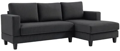 Zdjęcie produktu dla HOMCOM Narożna sofa z leżanką, sofa w kształcie litery L o wyglądzie sztruksu, kolor ciemnoszary