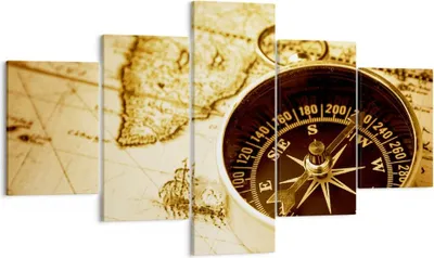 Produktbild von Bild auf Leinwand - Leinwandbild - Kompass alt reisen Reise - 125x70cm - Wand Bild - Wanddeko - Leinwanddruck - Bilder - Kunstdruck - Wanddekoration - Leinwand bilder - Wandkunst - EA125x70-2103