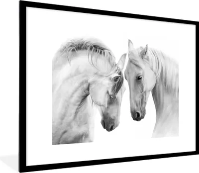 Produktbild von MuchoWow® Gerahmtes Poster Pferd - Tiere - Porträt - Weiß 80x60 cm - Poster mit Schwarzem Bilderrahmen Wandposter Rahmen Foto Bilder - Schlafzimmer-Dekorationen - Fotoposter
