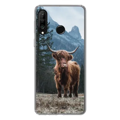 Produktbild von MuchoWow® Handyhülle Schutzhülle Hülle für Huawei P30 Lite Schottische Highlander - Berg - Landschaft - Bäume - Kuh - Natur Silikon Softcase Handy Hülle - Handyhülle