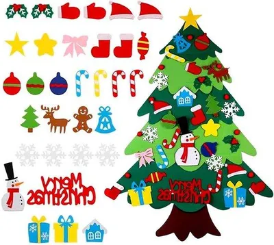 Productafbeelding van 41-delige DIY Vilt Kerstboom Wanddecoratie Set voor Thuis - Creatieve Kerstversiering en Ambachten