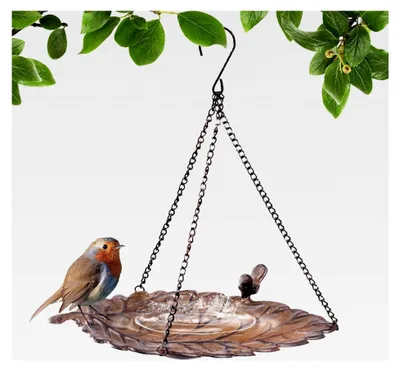 Produktbild von Vogelfutterschale - Vogelbadschale für den Garten | Vogelfutterstation mit Blattaufhängung | Gartenvogel-Badschale | Wasserfutternapf mit Ketten für Hinterhof, Baum, Hof, Rasen, Terrasse